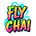 Colorful 'FLY CHAI' text design with abstract patterns on a white background